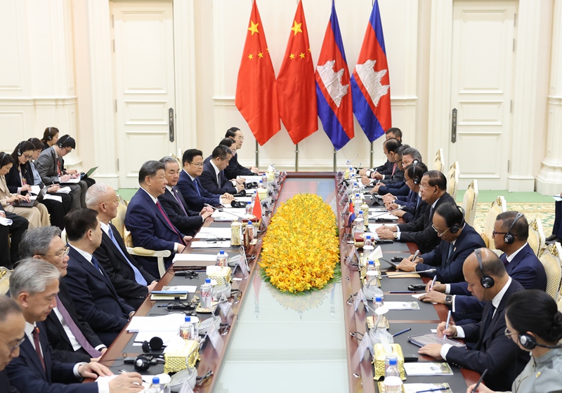 習近平會見柬埔寨人民黨主席、參議院主席洪森